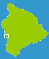 Locator Map: A white rectangle denotes an area on the southwest shore of the Big Island.